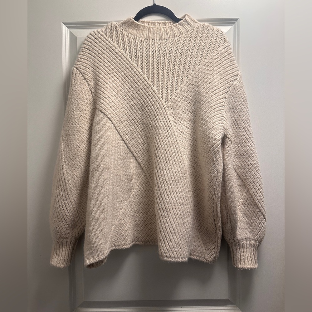 Zara Cream mock neck chunky novelty knit sweater